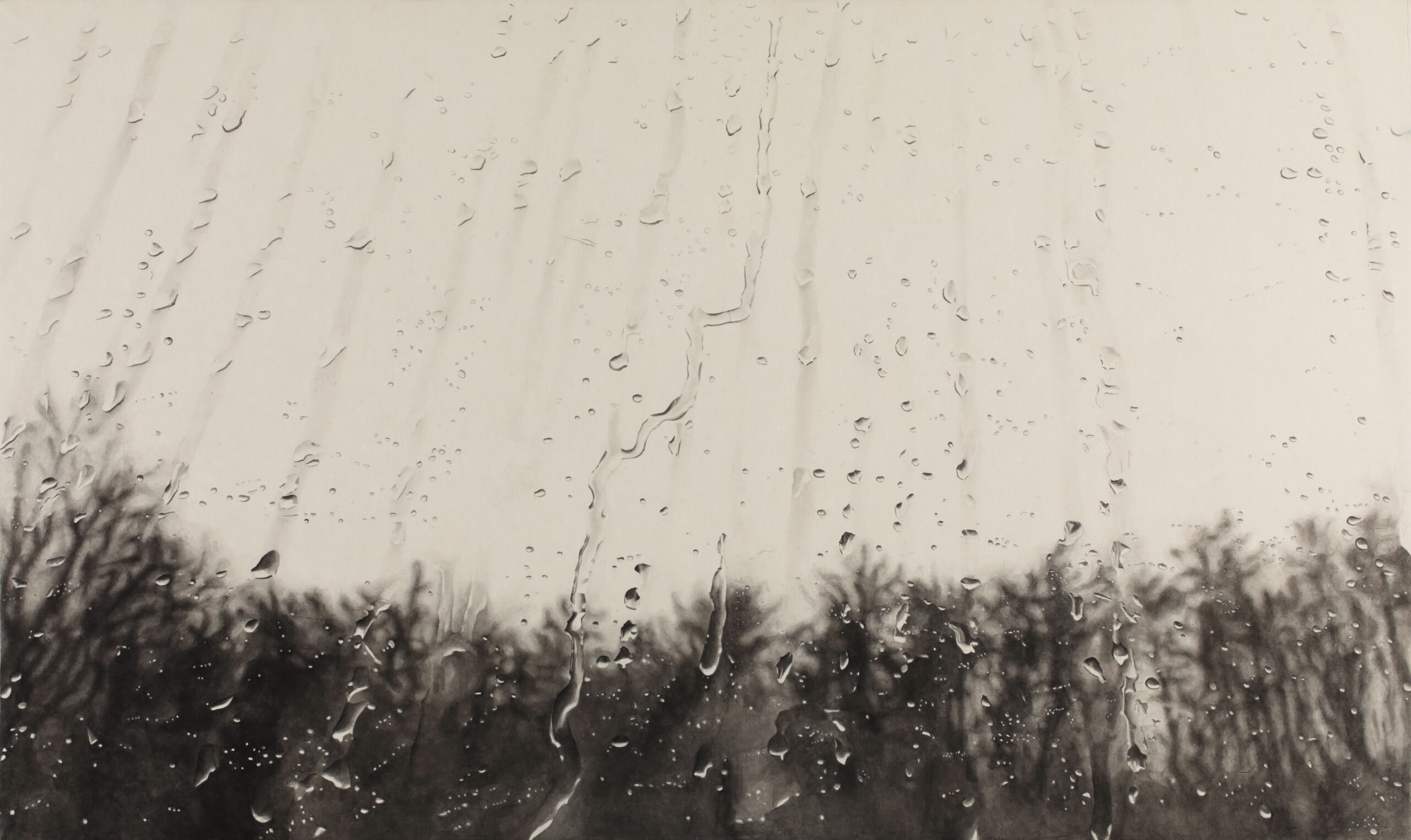 비 오는 139km의 풍경1, 한지에 먹, 97x162.2cm, 2017