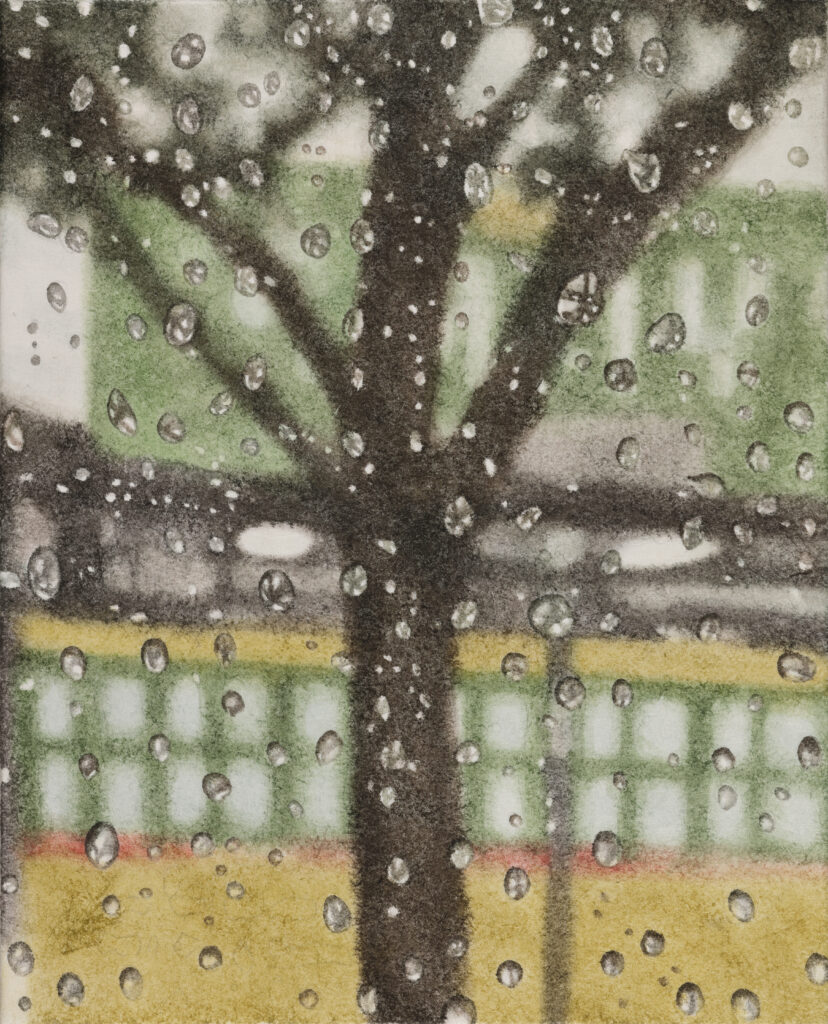 비 오는 0km의 풍경2, 한지에 먹, 27.3x22cm, 2025