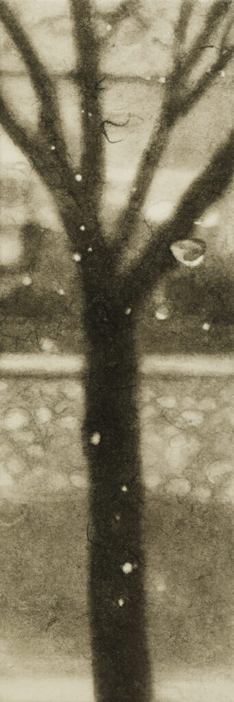 비 오는 770km의 풍경1, 한지에 먹, 30x10cm, 2024